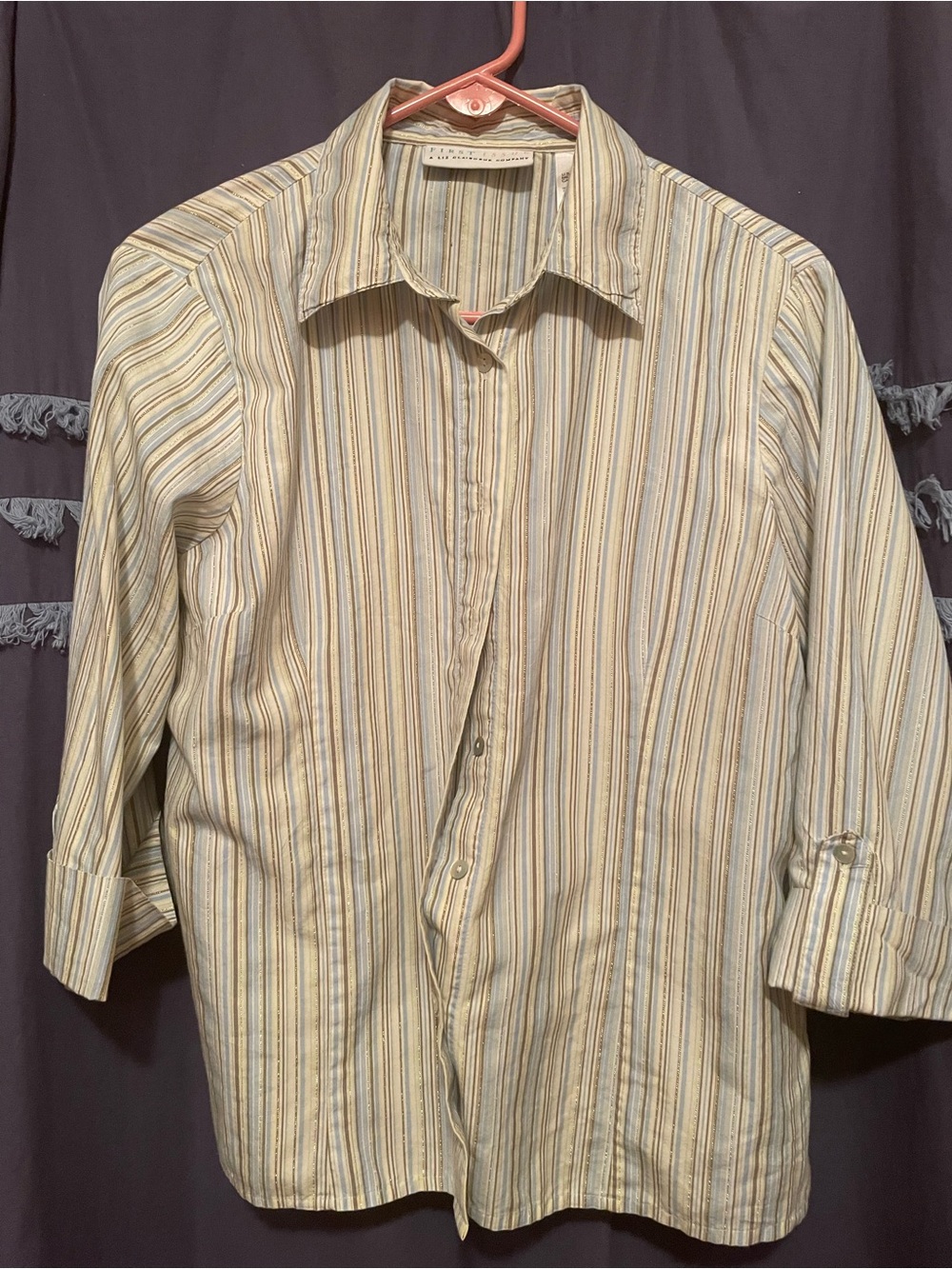 First Issue Striped Button-Down Shirt in Cream and Blue
